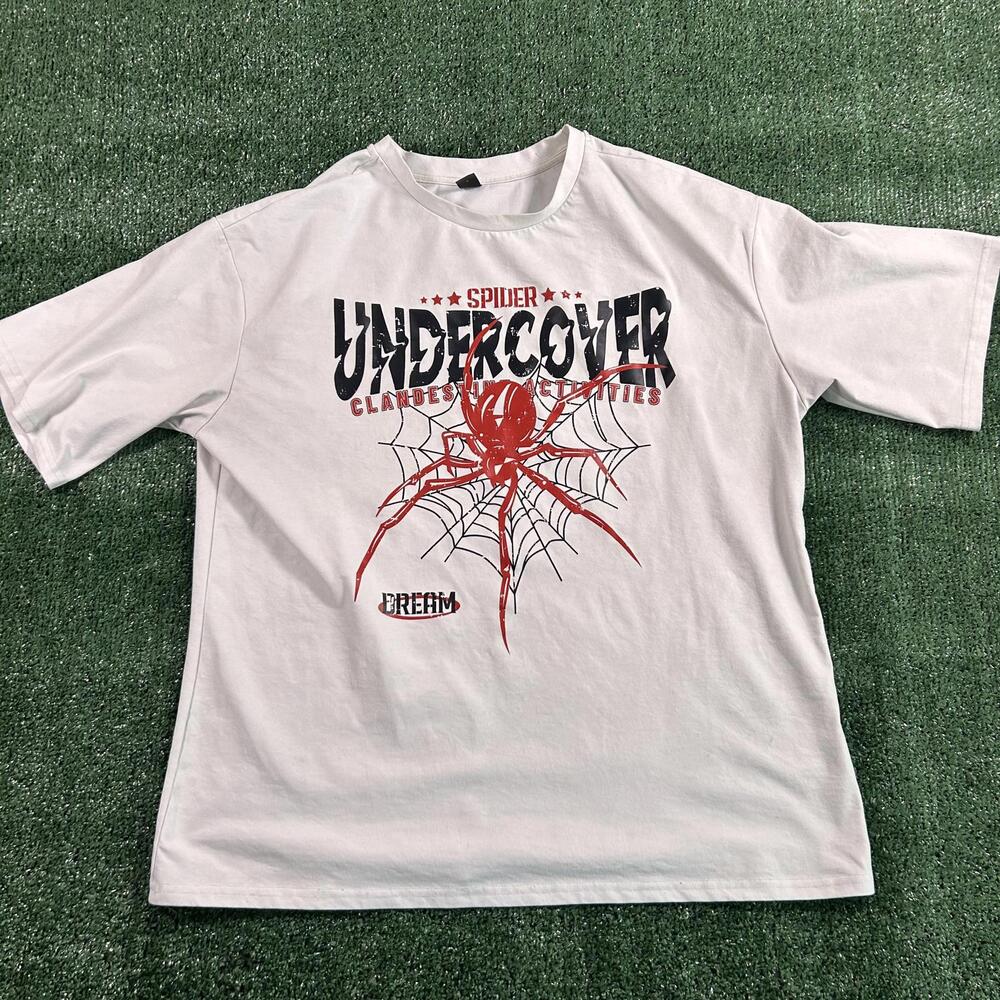 SHEIN White Graphic T-Shirt with Red Spider Design. Large